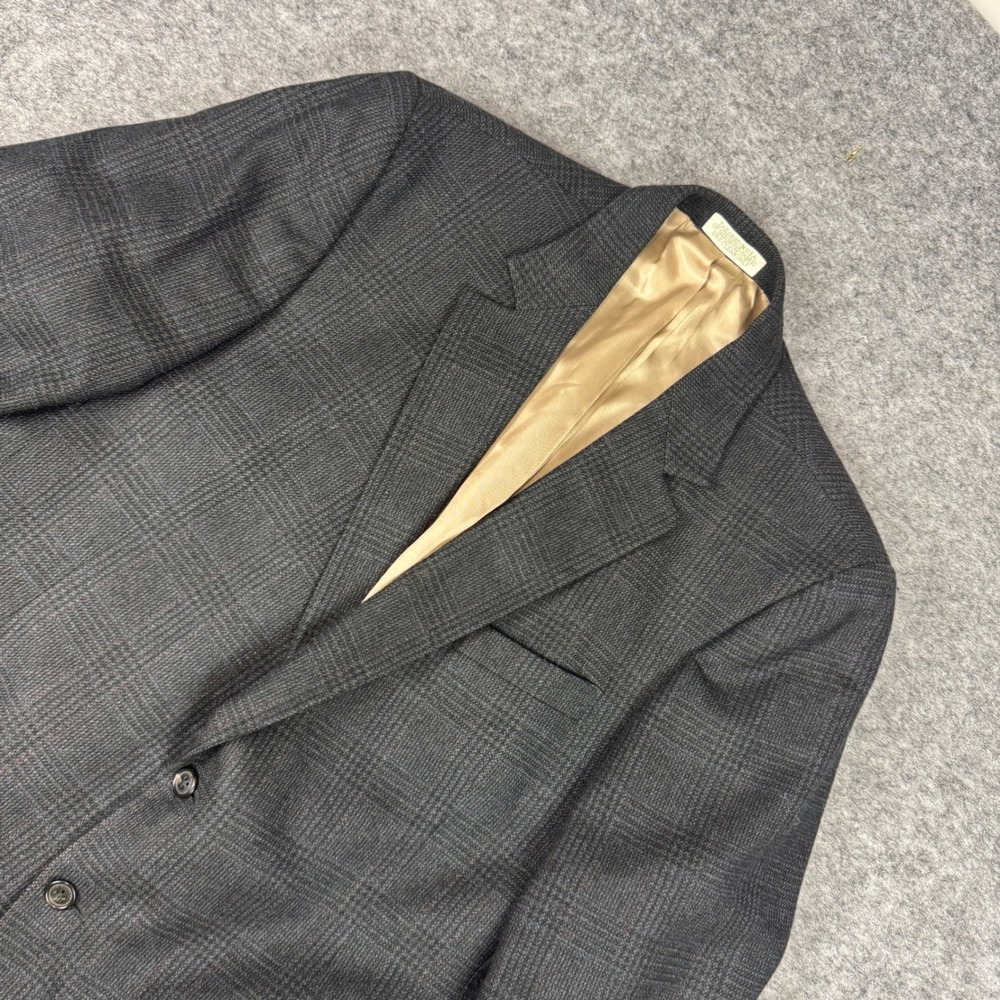 Orvis Mens 46L Lambswool Cashmere Plaid Sport Coat Blazer Grey Charcoal 2-Button